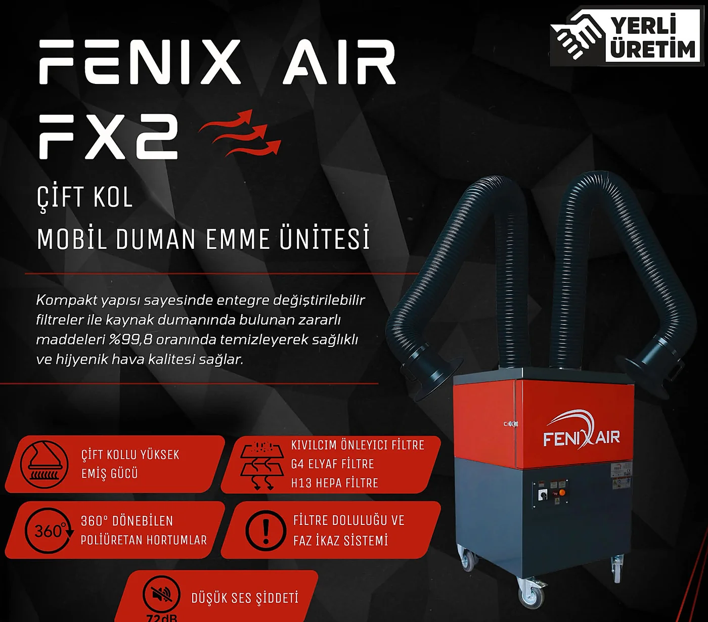 Fenix Air FX2 Çift Kollu Mobil Duman Emme Ünitesi
